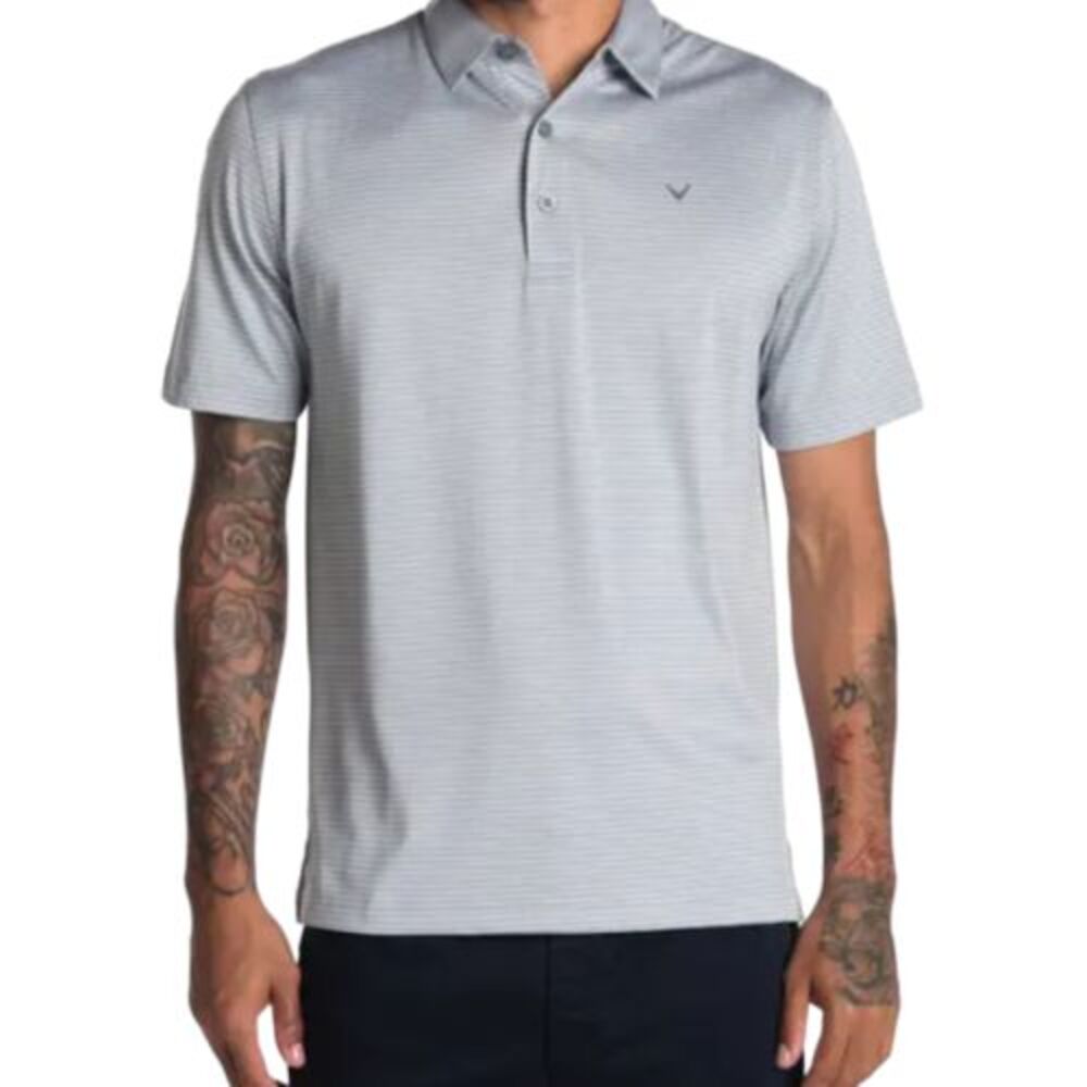 Callaway Short Sleeve Logo Print OptiDri Gray Stripe Golf Polo, Mens Size XXL
